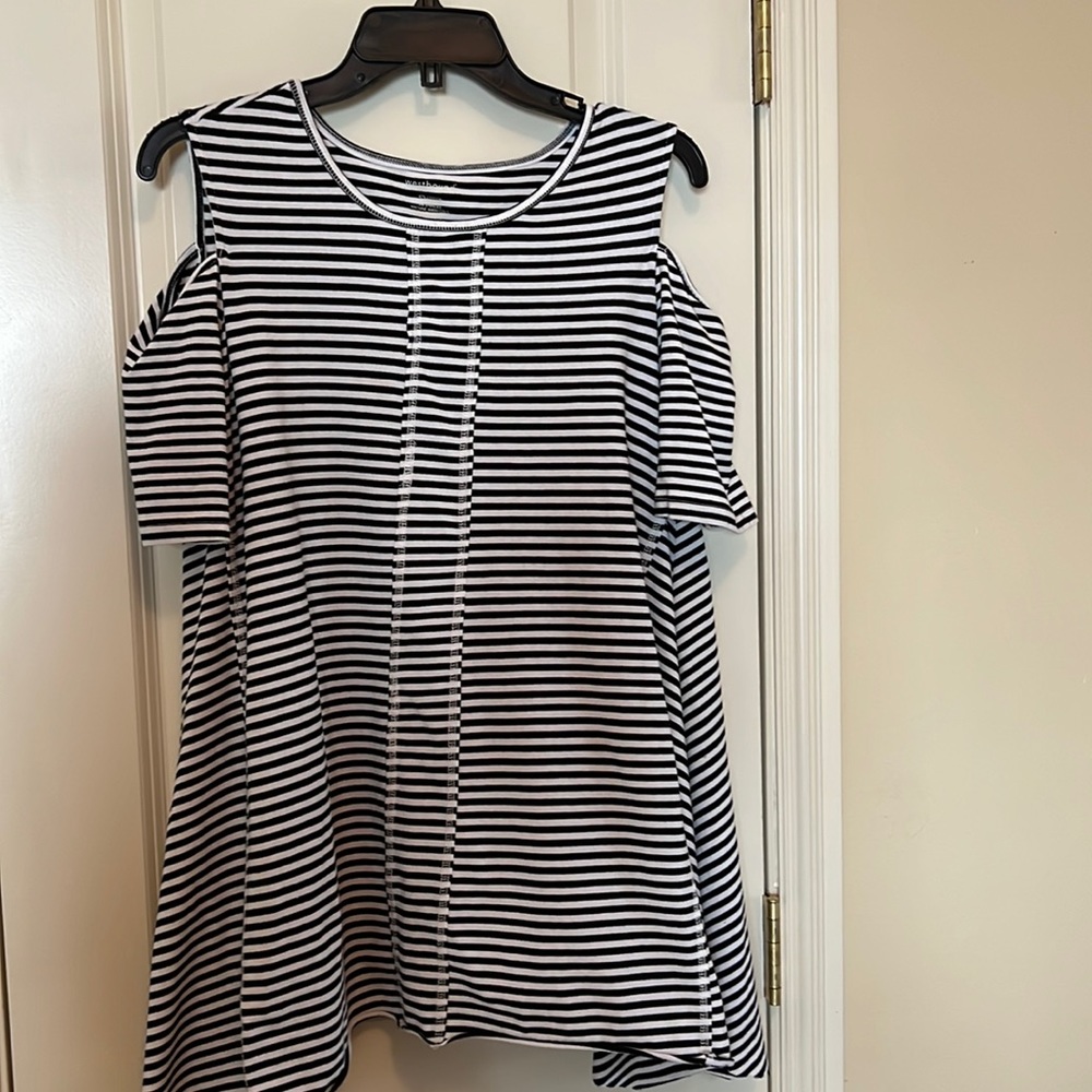 Black an white striped shirt.